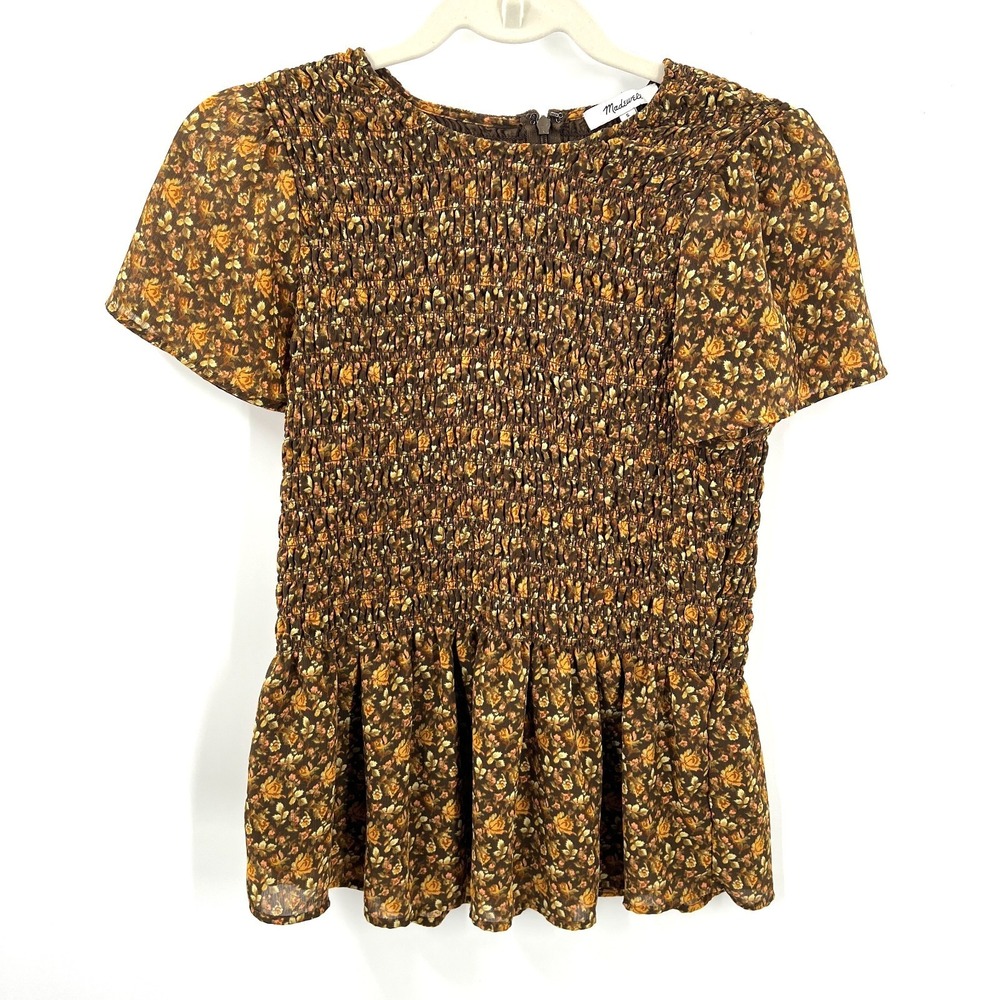Madewell Georgette Lucie flutter sleeve smocked peplum top cottagecore boho S